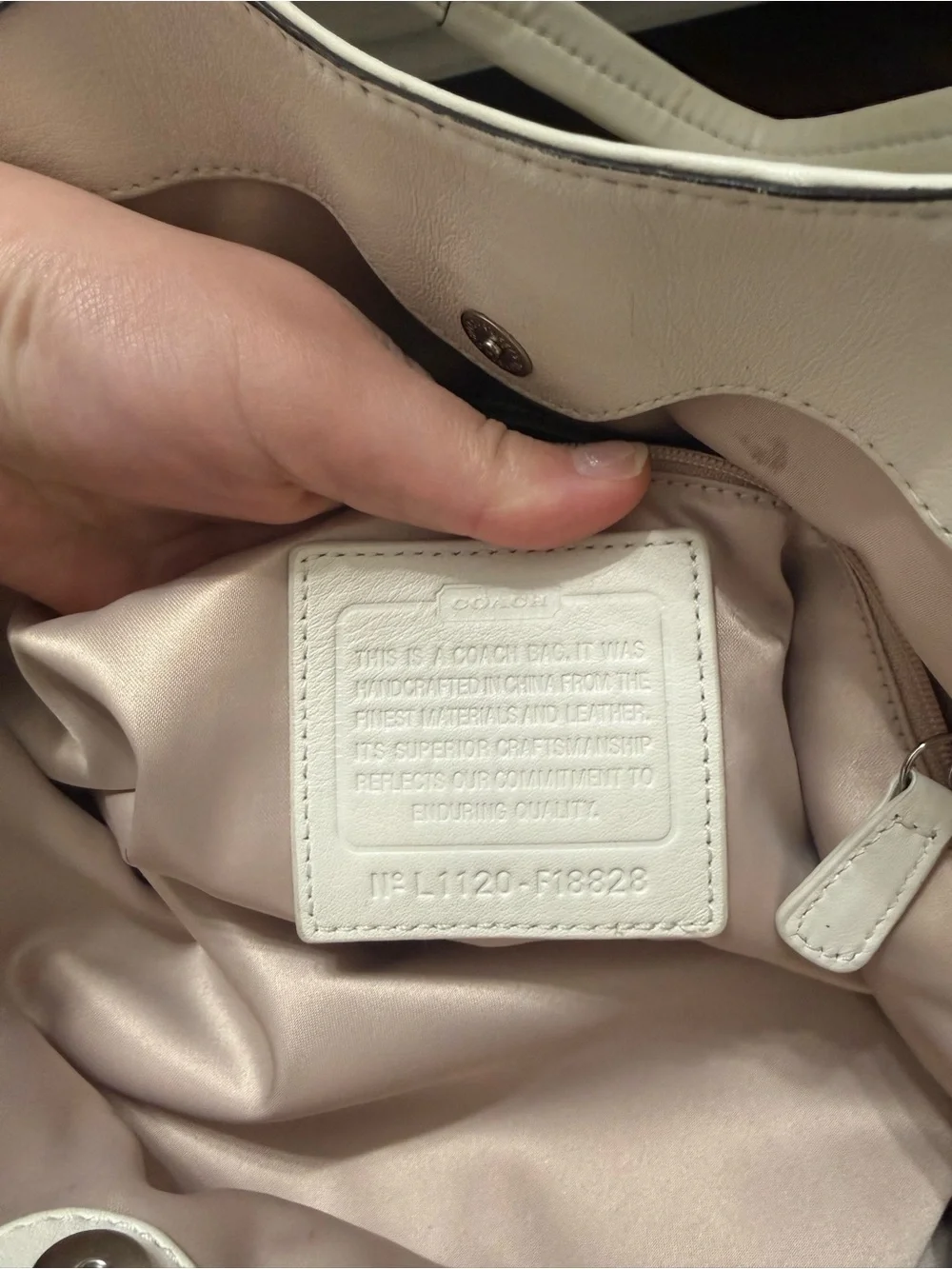 Coach Beige and White Signature Shoulder Bag
